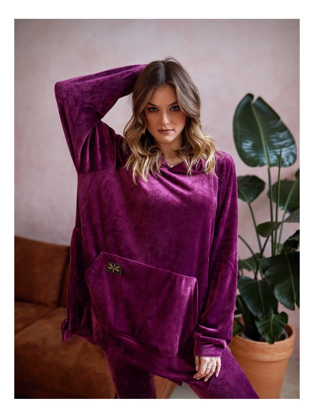 Set jambiere din velur + hanorac oversize, prune TS07 - Magazin online - Boutique